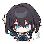 ... chibi chinese_clothes closed_mouth emoji english_commentary expressionless flower green_eyes hair_between_eyes hair_flower hair_ornament honkai:_star_rail honkai_(series) jewelry long_hair looking_at_viewer necklace official_art own_hands_together pleading_face_emoji ruan_mei_(honkai:_star_rail) solo speech_bubble transparent_background upper_body