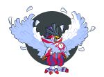  avian beak bird black_hair chronomon chronomon_holy_mode circle claws digimon feathers highres long_hair looking_at_viewer pants purification semisemily sun transparent_background wings yellow_eyes 