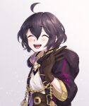  ahoge black_hair closed_eyes fire_emblem fire_emblem_awakening gloves happy highres hood hood_down hooded_jacket jacket moch_ka_game morgan_(female)_(fire_emblem) morgan_(fire_emblem) smile waving 