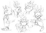  1girl absurdres angry animal_ears arabian_clothes blaze_the_cat burning cat_ears cat_girl cat_tail clenched_teeth concept_art eyelashes fire forehead_jewel furry furry_female highres looking_at_viewer multiple_views official_art sketch sonic_(series) sonic_rush sweatdrop tail teeth uekawa_yuji 