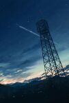  clouds commentary contrail dutch_angle highres landscape no_humans original orval radio_tower scenery sky star_(sky) sunset 