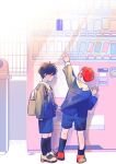  2boys aged_down back backpack bag black_eyes black_hair closed_mouth clothes_tug day from_side full_body light_rays looking_at_another male_focus multiple_boys pointing redhead rukawa_kaede sakuragi_hanamichi salam_464 school_uniform short_hair slam_dunk_(series) vending_machine 