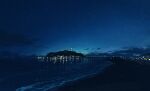  beach bridge city_lights clouds commentary enoshima highres night night_sky no_humans ocean original orval reflection reflective_water scenery sky 