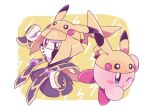 1girl 1other blush cosplay duplicate kirby kirby_(series) pikachu_(cosplay) pokemon roku_(suzusuzu65972012) sweatdrop zan_partizanne