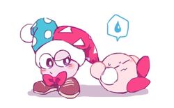 1boy 1other blush kirby kirby_(series) marx_(kirby) roku_(suzusuzu65972012) sweatdrop white_background