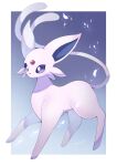  animal_focus artist_name border colored_skin commentary_request espeon forehead_jewel forked_tail gradient_background highres iwasi_29 no_humans pokemon pokemon_(creature) purple_background purple_fur tail twitter_username violet_eyes white_border 