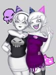  2girls black_lips breasts dress hat headband homestuck imnotlole multiple_girls nail_polish non-web_source open_mouth party_hat purple_dress rose_lalonde roxy_lalonde small_breasts 