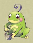  bad_link brown_background brown_eyes drawfag frog highres no_humans pokemon pokemon_(creature) politoed simple_background sinistcha whisk 