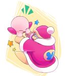 1boy 1other blue_skin blush closed_eyes furry furry_male hand_holding king_dedede kirby kirby_(series) open_mouth pink_skin pom_pom_(clothes) red_rope robe roku_(suzusuzu65972012) star yellow_gloves