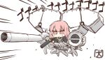  1girl akanotanin13 arknights bazooka_(gundam) cannon chibi dendrobium_schema gundam gundam_0083 holding holding_weapon lemuen_(arknights) pink_eyes pink_hair weapon white_background 