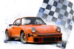  artist_name car checkered_flag copyright_notice derivative_work flag highres motor_vehicle nimbus_goldbrum no_humans orange_car original paint_splatter photo-referenced porsche porsche_934 sports_car vehicle_focus 