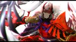  1boy absurdres akaraine_(lionred) armor fake_horns fate/grand_order fate_(series) grey_eyes grey_hair highres horned_headwear horns japanese_armor letterboxed male_focus pauldrons shoulder_armor smile takeda_shingen_(fate) white_background 