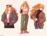  ahoge alternate_costume black_shirt blonde_hair coffee denim green_jacket green_pants highres jacket jeans long_hair pants ponytail prosthesis prosthetic_arm rwby shirt shoes sneakers tagme yang_xiao_long yellow_nicky 