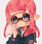  1girl blue_eyes closed_mouth commentary highres inkling inkling_girl long_hair ochocho2828 pointy_ears redhead sailor_collar sailor_shirt shirt simple_background solo splatoon_(series) splatoon_3 tentacle_hair upper_body white_background 