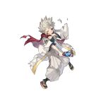  1boy damaged dragonstone facepaint fire_emblem fire_emblem_heroes grey_eyes hagoita japanese_clothes kana_(fire_emblem) kana_(male)_(fire_emblem) kana_(male)_(rising_dragon)_(fire_emblem) kimono official_alternate_costume official_art paddle scarf solo spiky_hair torn_clothes white_hair 