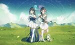  &lt;key&gt;_(blue_archive) 2girls absurdly_long_hair absurdres alternate_costume aris_(blue_archive) black_hair blue_archive blue_eyes blush boqee closed_mouth day dress elbow_gloves gloves grass green_halo halo highres long_hair multiple_girls open_mouth outdoors pink_halo pleated_skirt red_eyes sheath sheathed short_sleeves skirt smile standing sword thigh-highs very_long_hair weapon white_dress white_gloves white_skirt white_thighhighs 