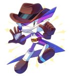  1boy belt boots brown_belt brown_footwear brown_gloves brown_headwear fang fang_the_sniper full_body furry furry_male gloves grey_eyes hat highres looking_at_viewer one_eye_closed plus2sf simple_background solo sonic_(series) sonic_superstars thumbs_up white_background 