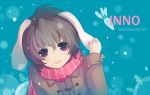  brown_hair bunny_ears coat inaba_tewi junejevons plaid plaid_scarf rabbit_ears red_eyes scarf short_hair touhou 