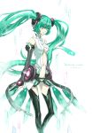  aqua_eyes aqua_hair bridal_gauntlets hatsune_miku hatsune_miku_(append) long_hair miku_append navel necktie solo thigh-highs thighhighs twintails very_long_hair vocaloid vocaloid_append yummy 