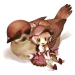  bird chibi hat minigirl mystia_lorelei nigo pink_hair short_hair sparrow touhou wings 
