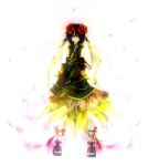  bellossom black_hair costume flower hair_flower hair_ornament long_hair personification petals pokemon sandals simple_background solo twintails white_background yellow_eyes 