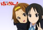  akiyama_mio amano_(els573) black_eyes black_hair blush brown_eyes brown_hair hairband k-on! long_hair multiple_girls open_mouth school_uniform short_hair smile tainaka_ritsu v wallpaper 