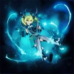  blue_eyes boots casper cave_(developer) deathsmiles oboro_keisuke scissors solo 