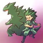  1boy green_hair hitec male moemon open_mouth personification pokemon pokemon_(creature) pokemon_(game) pokemon_gsc short_hair spiked_hair spiky_hair tyranitar 