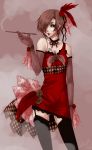  brown_hair dress flower gloves lips meiko red rose smoke smoking solo tattoo thigh-highs thighhighs vocaloid 