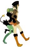  costume fang green_legwear hat honchkrow hug l_hakase luxray moemon pantyhose personification pokemon tail 