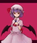  armband bow dress hat hata highres portrait purple_hair red_eyes remilia_scarlet short_hair sketch solo touhou wings 