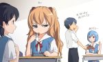  ayanami_rei blue_eyes chopsticks eating freckles horaki_hikari neon_genesis_evangelion obentou parody red_eyes school_uniform souryuu_asuka_langley takasu_ryuuji toradora! translated 