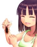  blunt_bangs blush brown_hair child closed_eyes cockroach fang highres insect long_hair original shinashi_(elside) smile solo 