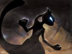  clenched_hands glowing_eyes mewtwo no_humans pokemon pokemon_(creature) silhouette solo 