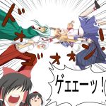  bad_id buffaloman ex-keine fujiwara_no_mokou hakurei_reimu highres horn horns hoshiguma_yuugi ibuki_suika kamishirasawa_keine kanarai_taru kimeemaru kinnikuman parody robin_mask shameimaru_aya touhou yukkuri_shiteitte_ne 