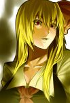  adult bad_id blonde_hair bow evil eyelashes face hair_bow lips open_mouth rby_(artist) red_eyes rumia shikihara_mitabi solo touhou 