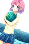  blue_eyes food fruit higurashi_no_naku_koro_ni holding holding_fruit orange_hair ryuuguu_rena watermelon 