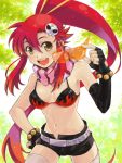  breasts cleavage fingerless_gloves gloves goggles hair_ornament hairclip holding kome_(kokomoti) lips long_hair midriff open_mouth pink_thighhighs ponytail red_hair redhead shorts solo tegaki tengen_toppa_gurren_lagann thigh-highs thighhighs this_is_? yellow_eyes yoko_littner 