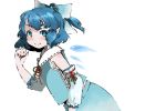  bad_id blue_eyes blue_hair bow cirno cosplay detached_sleeves futomayu hair_bow hakurei_reimu hakurei_reimu_(cosplay) pointy_ears solo touhou 