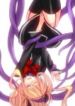 bow kimuchi long_hair open_mouth purple_eyes quiz_magic_academy shalon solo tentacles thigh-highs thighhighs upside-down violet_eyes wince 