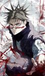  1boy akigiri_pp black_hair choso_(jujutsu_kaisen) expressionless fighting_stance grey_eyes highres jujutsu_kaisen long_sleeves looking_at_viewer male_focus medium_hair short_twintails solo twintails upper_body 