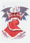  bow capelet dress frilled_capelet frilled_dress frills grey_eyes guumin hair_bobbles hair_ornament highres long_hair long_sleeves multiple_wings red_capelet red_dress shinki_(touhou) solo touhou touhou_(pc-98) turtleneck white_hair wide_sleeves wings 