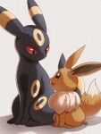  colored_sclera eevee highres kuchiba_(jret2454) looking_at_another no_humans open_mouth pokemon pokemon_(creature) red_sclera signature simple_background tail umbreon white_background 