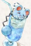  animal_focus artist_name blue_eyes blue_skin colored_skin commentary_request cup drinking_straw food glass highres ice_cream ice_cream_float marill no_humans pokemon pokemon_(creature) remedy_matome simple_background tail twitter_username white_background 