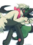  artist_name highres kaminokefusa looking_at_viewer lying mask meowscarada on_side pink_eyes pokemon pokemon_(creature) shadow simple_background solo white_background 