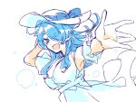  1girl aqua_eyes blue_bow blue_hair blue_wings bow dress elira_pendora hair_over_one_eye hat hat_bow head_wings long_hair meiwo_(meiwov0v0) nijisanji nijisanji_en sketch solo sun_hat virtual_youtuber white_dress white_headwear wings 