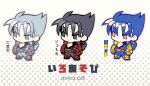  1boy arms_at_sides belt chibi full_body gloves hood hood_down jacket kazama_jin kotorai looking_to_the_side male_focus no_nose short_hair signature tekken thick_eyebrows translation_request v-shaped_eyebrows variations 