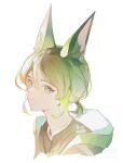  1boy alternate_hairstyle animal_ear_fluff animal_ears aqua_eyes black_hair black_hoodie black_shirt chinese_commentary closed_mouth commentary_request fox_boy fox_ears genshin_impact green_hair hair_between_eyes hair_ornament highres hood hoodie looking_at_viewer male_focus miliya multicolored_hair open_clothes open_hoodie ponytail shirt short_hair short_ponytail short_sleeves sidelocks simple_background smile solo tighnari_(genshin_impact) two-tone_hair white_background 