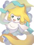  animal_focus artist_name colored_skin commentary_request facial_mark floating green_eyes highres iwasi_29 jirachi no_humans pokemon pokemon_(creature) tanzaku twitter_username white_background white_skin 