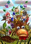  1girl 2boys alph_(pikmin) autumn_leaves backpack badge bag big_nose black_eyes black_skin blue_bag blue_eyes blue_gloves blue_hair blue_light blue_pikmin blue_skin blue_sky brittany_(pikmin) brown_hair bud bulborb charlie_(pikmin) clenched_hand climbing clouds colored_skin commentary_request day eyelashes facial_hair fang fang_out flower flying freckles from_behind gauge gloves grass green_gloves green_light half-closed_eyes hand_on_another&#039;s_arm hand_on_another&#039;s_hand hand_on_own_hip helmet insect_wings leaf looking_ahead looking_at_another looking_at_viewer looking_back mini_person miniboy minigirl miniskirt mohawk moss multiple_boys mustache no_mouth nostrils open_mouth outdoors pale_skin pikmin_(creature) pikmin_(series) pink_flower pink_gloves pink_hair pink_light pink_skin pink_skirt plump pointing pointing_forward pointy_ears pointy_nose polka_dot purple_hair purple_pikmin purple_skin radio_antenna reaching red_eyes red_pikmin red_skin rock rock_pikmin short_hair sitting_on_branch skirt sky smile solid_eyes space_helmet spacesuit star_(symbol) tree_stump triangle_mouth very_short_hair whistle white_pikmin white_skin winged_pikmin wings yamato_koara yellow_pikmin yellow_skin 